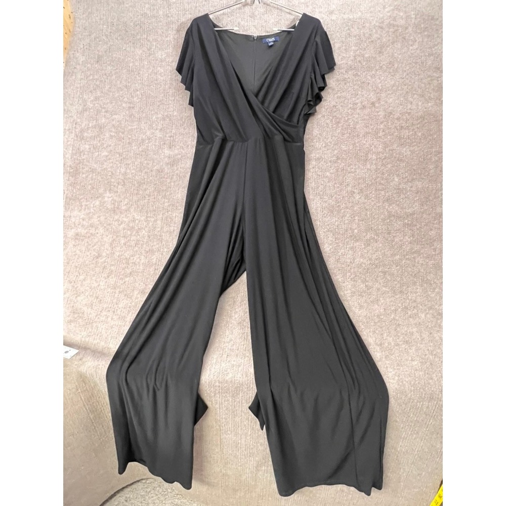 Chaps Black Flutter Sleeve 10 Surplice Wide Leg‎ Jumpsuit Elegant Evening Outfit